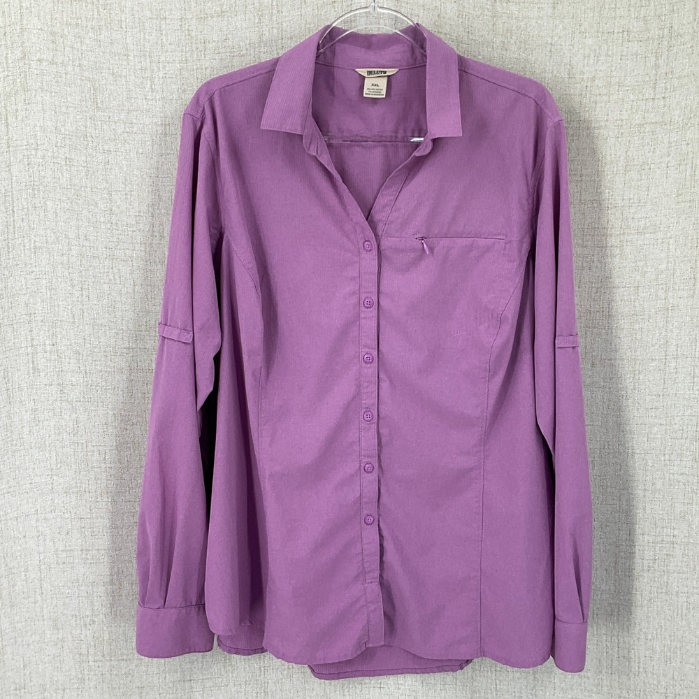 Duluth Trading Co Button Down Shirt Women XXL Purple Ripstop Hiking Utility Top